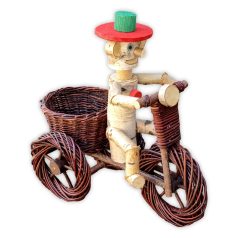   Willow bicycle planter with little man in multiple sizes (dark brown)
