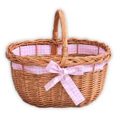 Shopping basket with decorative ribbon (natural and white)